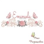 matriz de bordado arabesco rosas borboletas nome-emanuela-mirna 073