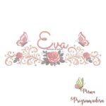 matriz de bordado arabesco rosas borboletas nome-eva-mirna 070