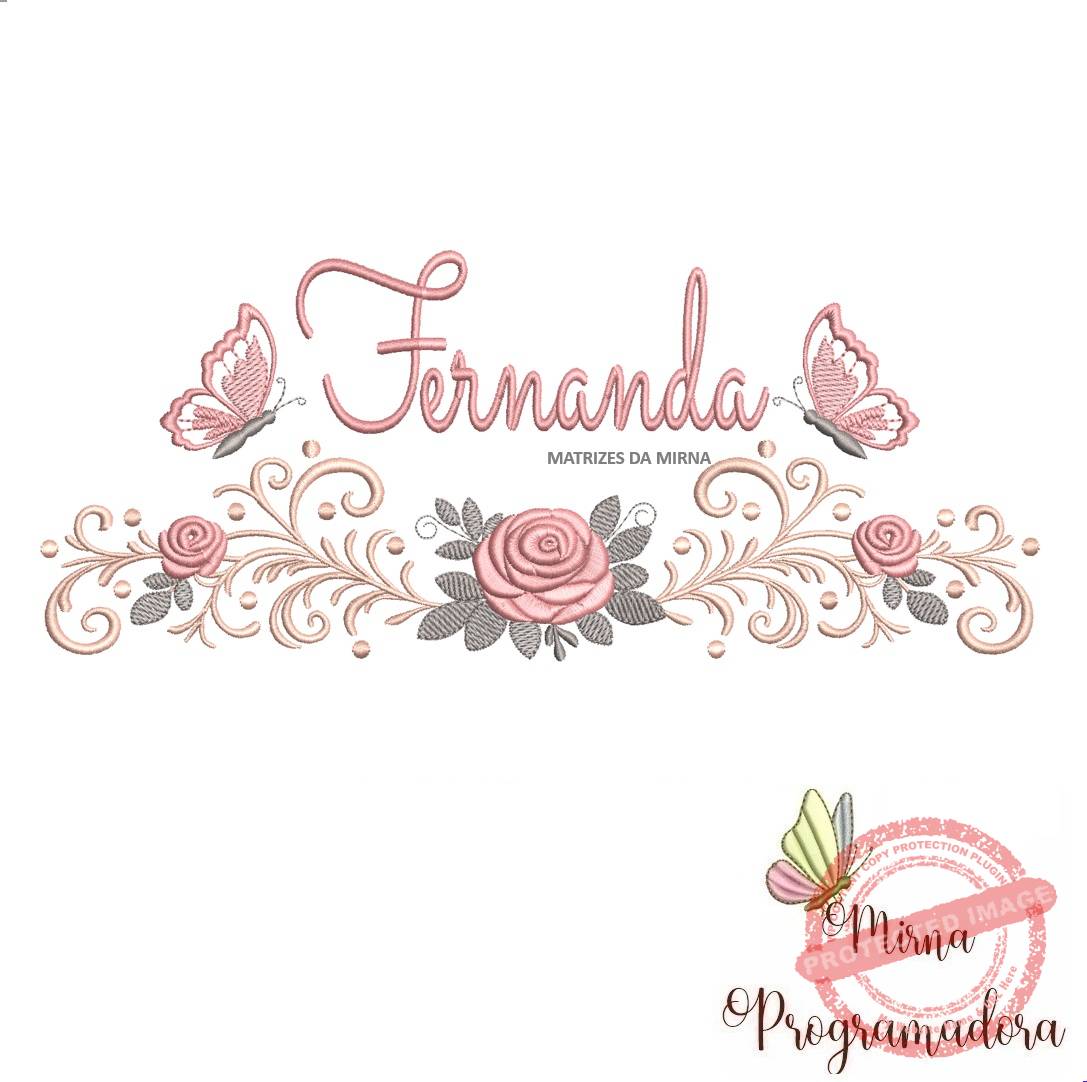matriz de bordado arabesco rosas borboletas-fernanda-mirna 069 matriz de bordado arabesco rosas borboletas nome-fernanda-mirna 069 - Imagem 1