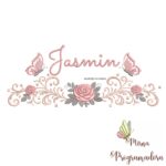 matriz de bordado arabesco rosas borboletas nome jasmin-017