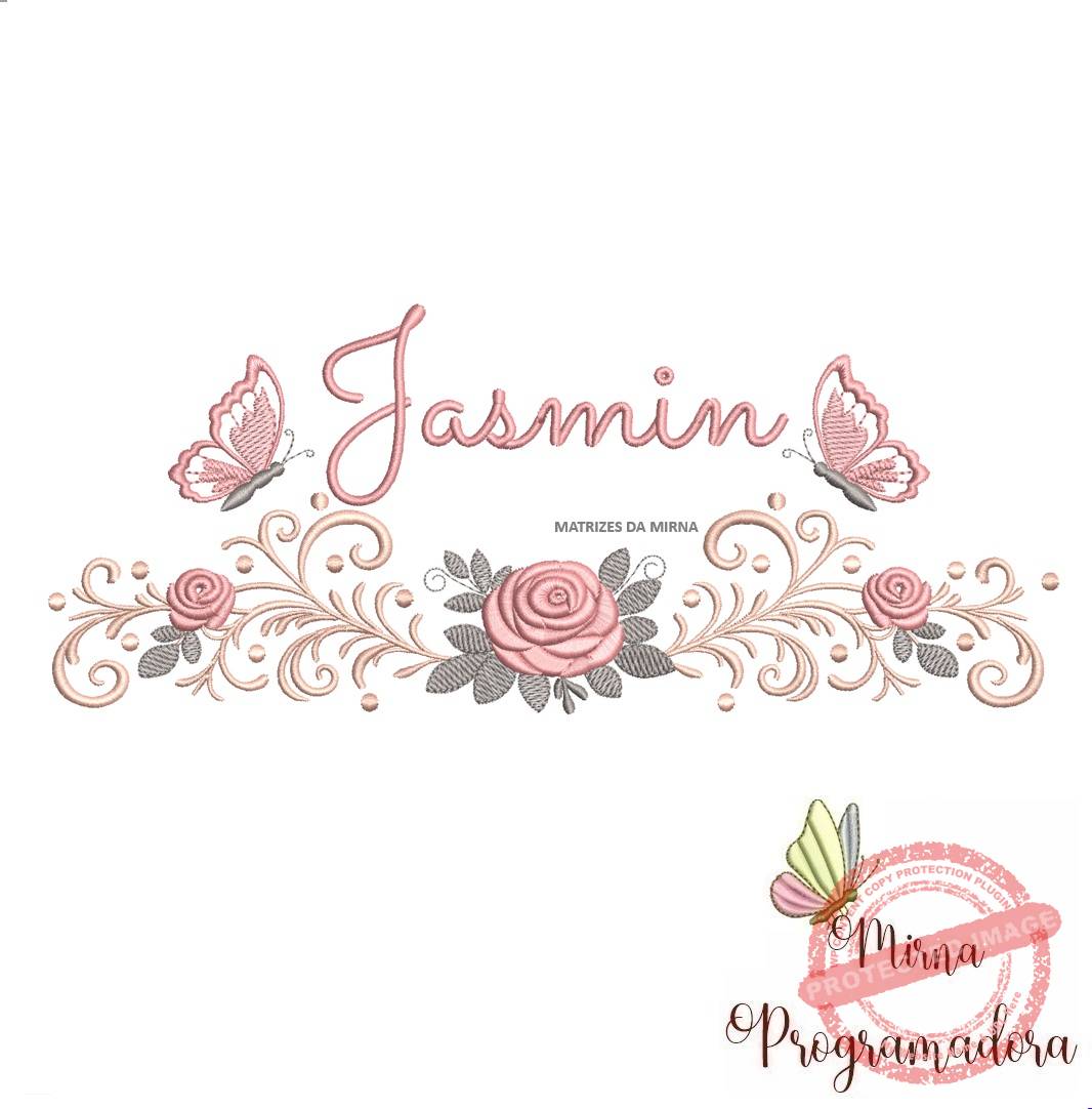 matriz de bordado arabesco rosas borboletas jasmin-017 matriz de bordado arabesco rosas borboletas nome jasmin-017 - Imagem 1