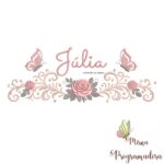 matriz de bordado arabesco rosas borboletas nome julia 019