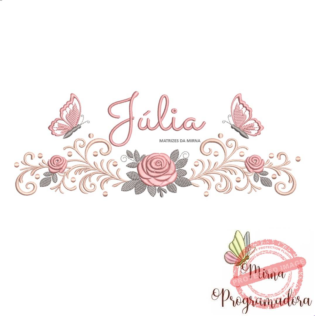 matriz de bordado arabesco rosas borboletas julia 019 matriz de bordado arabesco rosas borboletas nome julia 019 - Imagem 1