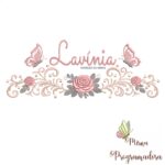 matriz de bordado arabesco rosas borboletas nome-lavinia-mirna 074