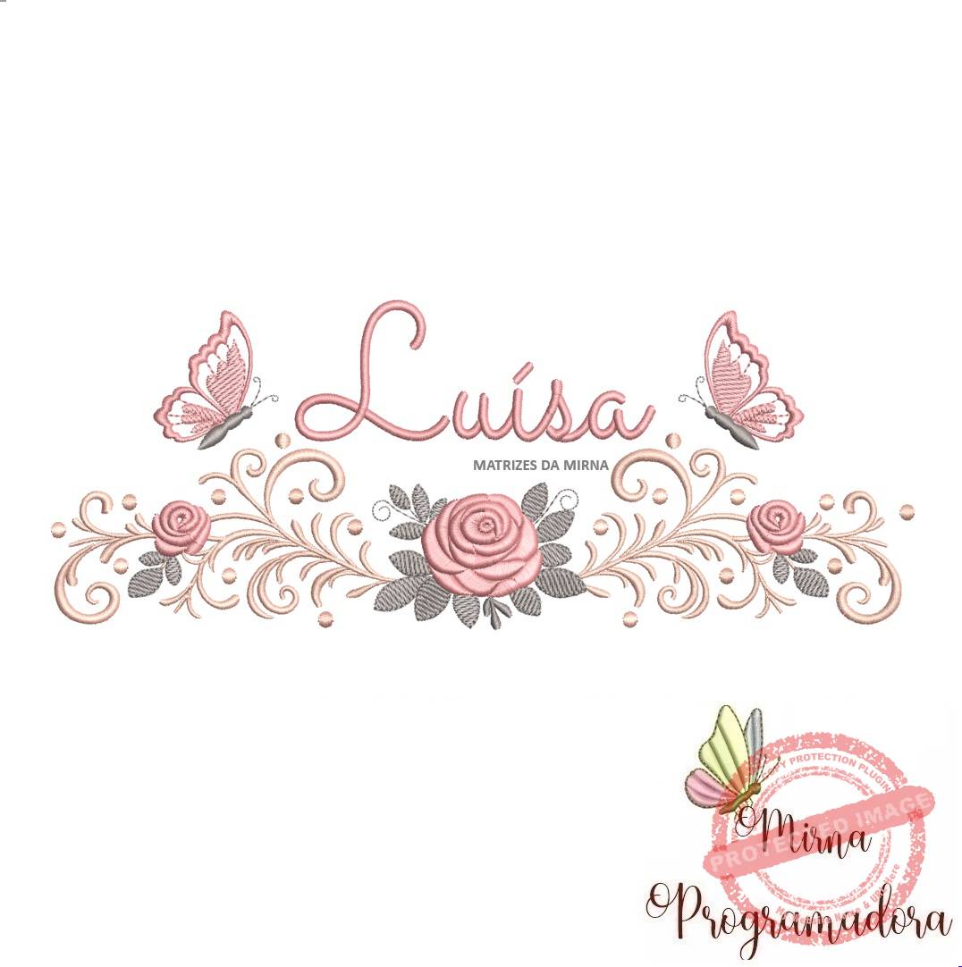matriz de bordado arabesco rosas borboletas luisa 021 matriz de bordado arabesco rosas borboletas nome luisa 021 - Imagem 1