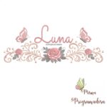 matriz de bordado arabesco rosas borboletas nome-luna-mirna 075