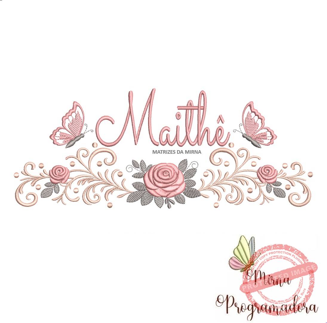 matriz de bordado arabesco rosas borboletas-maithe-mirna 095 matriz de bordado arabesco rosas borboletas nome-maithe-mirna 095 - Imagem 1