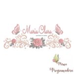 matriz de bordado arabesco rosas borboletas nome maria clara 026