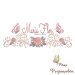 matriz de bordado arabesco rosas borboletas nome-maria flor-mirna 081