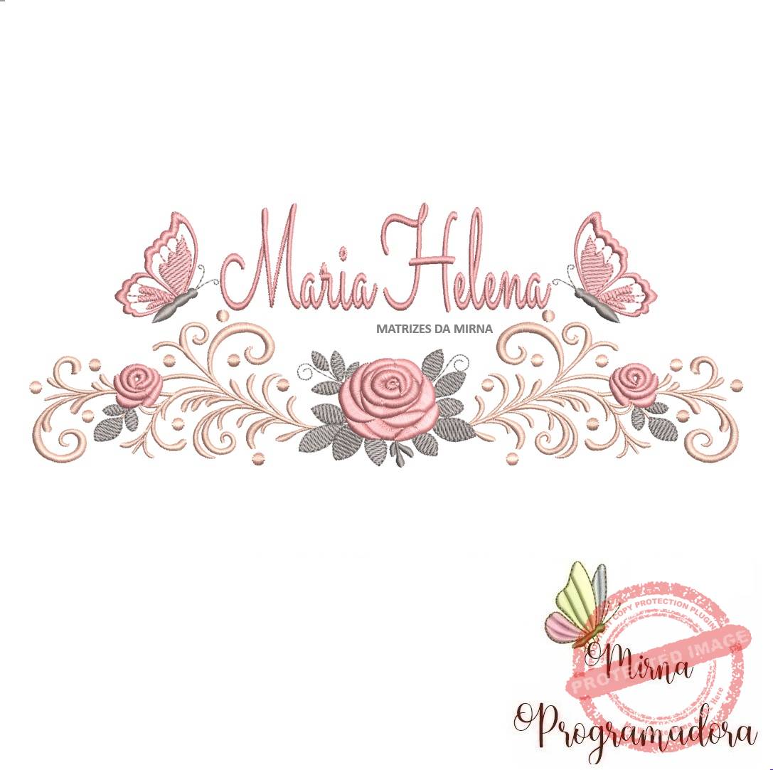 matriz de bordado arabesco rosas borboletas-maria helena-mirna 079 matriz de bordado arabesco rosas borboletas nome-maria helena-mirna 079 - Imagem 1