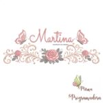 matriz de bordado arabesco rosas borboletas nome-martina-mirna 085