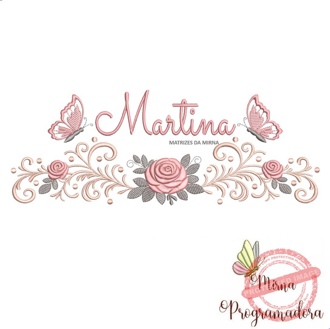 matriz de bordado arabesco rosas borboletas-martina-mirna 085 matriz de bordado arabesco rosas borboletas nome-martina-mirna 085 - Imagem 1