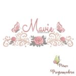 matriz de bordado arabesco rosas borboletas nome-mavie-mirna 096
