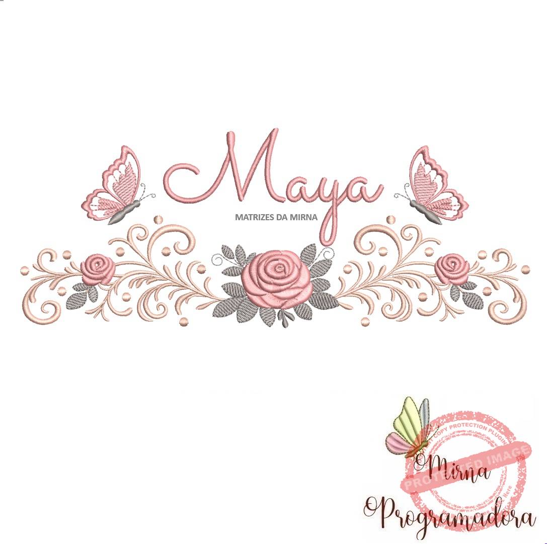 matriz de bordado arabesco rosas borboletas-maya-mirna 084 matriz de bordado arabesco rosas borboletas nome-maya-mirna 084 - Imagem 1
