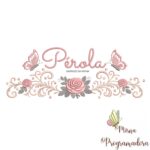 matriz de bordado arabesco rosas borboletas nome-perola-mirna 102
