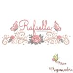 matriz de bordado arabesco rosas borboletas nome-rafaella-mirna 103