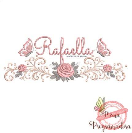 matriz de bordado arabesco rosas borboletas nome-rafaella-mirna 103