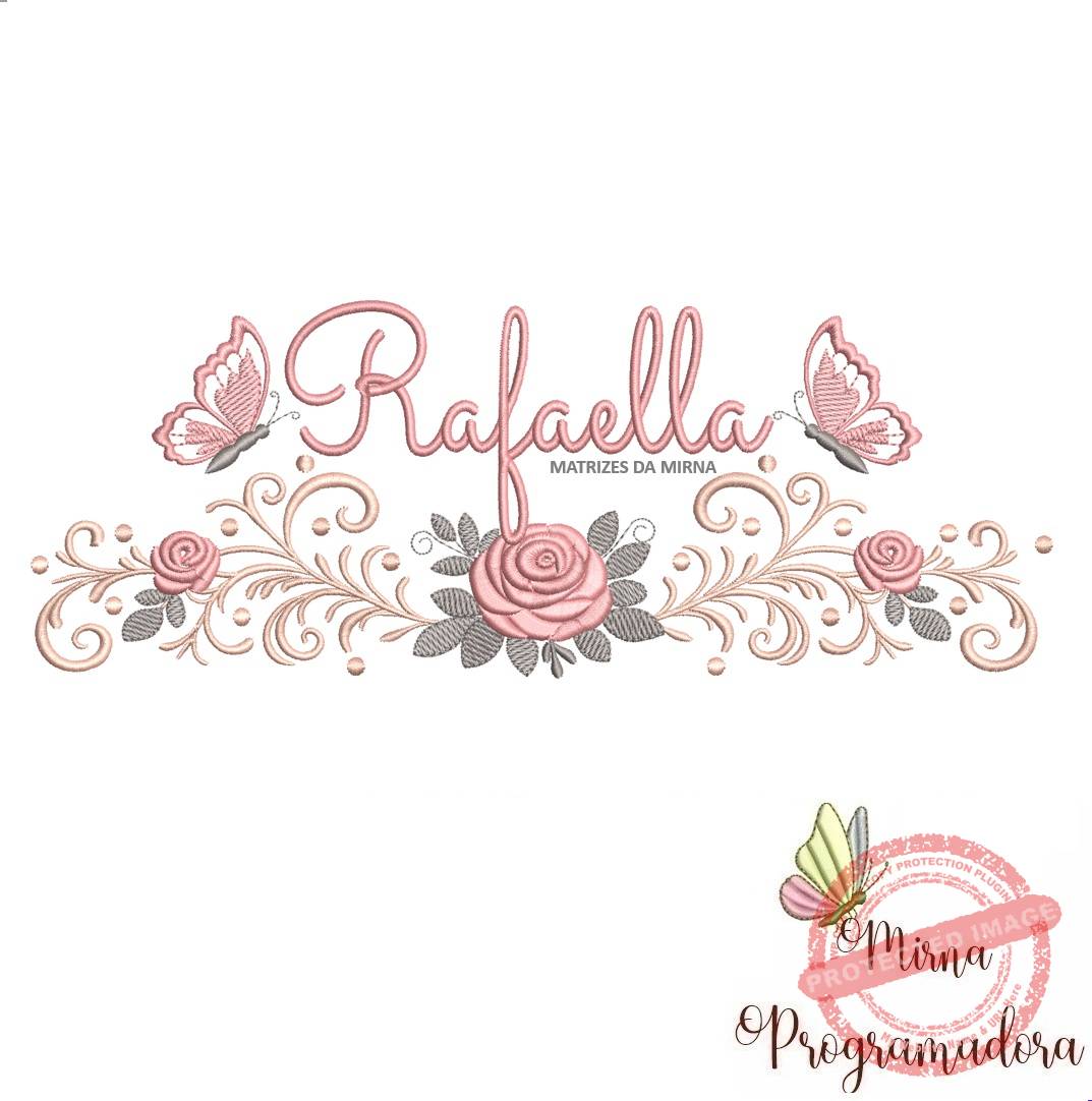 matriz de bordado arabesco rosas borboletas-rafaella-mirna 103 matriz de bordado arabesco rosas borboletas nome-rafaella-mirna 103 - Imagem 1