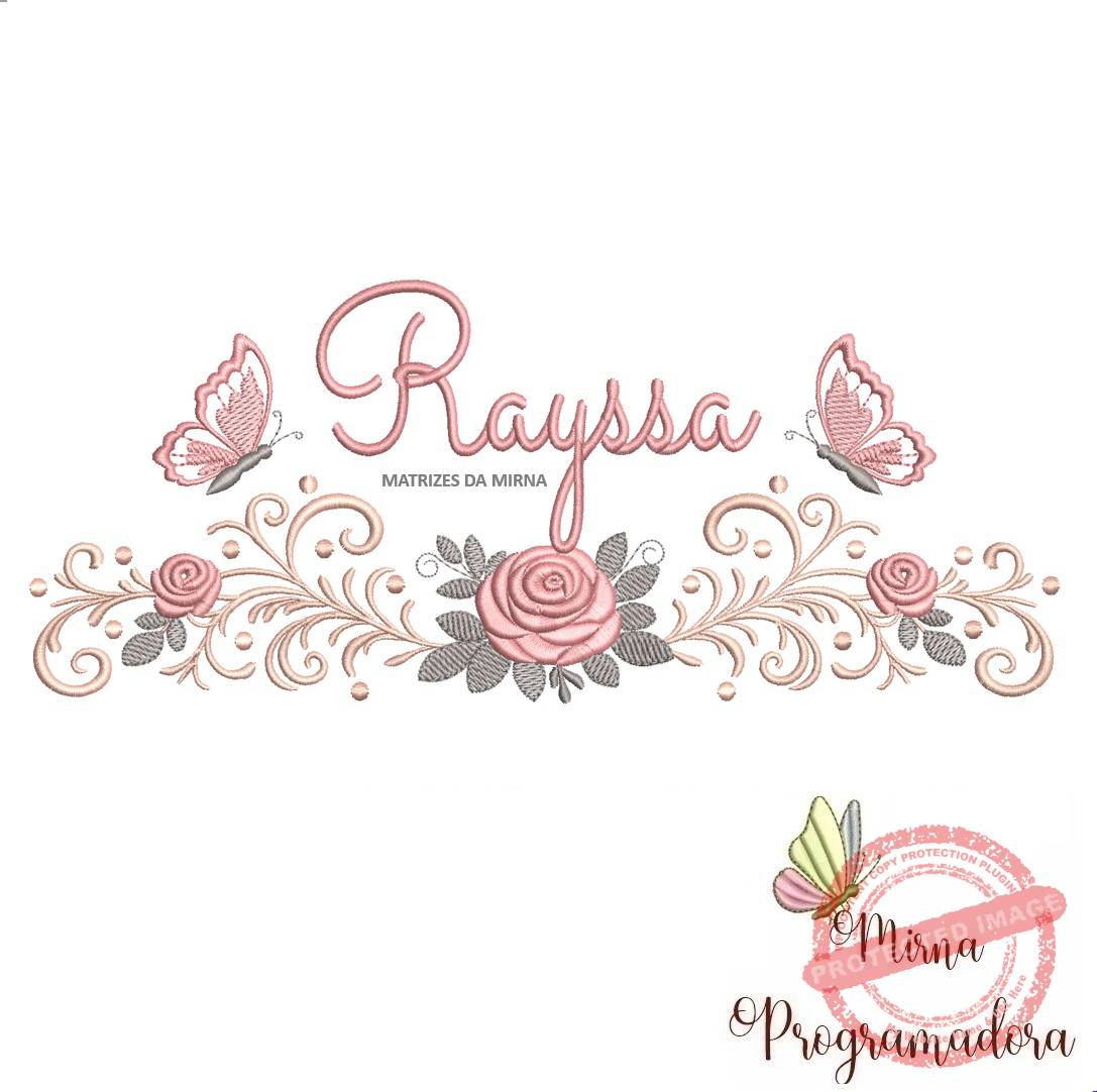 matriz de bordado arabesco rosas borboletas-rayssa-mirna 090 matriz de bordado arabesco rosas borboletas nome-rayssa-mirna 090 - Imagem 1