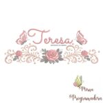 matriz de bordado arabesco rosas borboletas nome-teresa-mirna 108