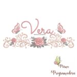 matriz de bordado arabesco rosas borboletas nome-vera-mirna 097