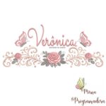 matriz de bordado arabesco rosas borboletas nome-veronica-mirna 099