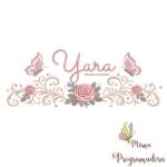 matriz de bordado arabesco rosas borboletas nome yara 057