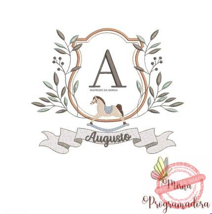 Matriz de Bordado moldura cavalinho-nome augusto 10