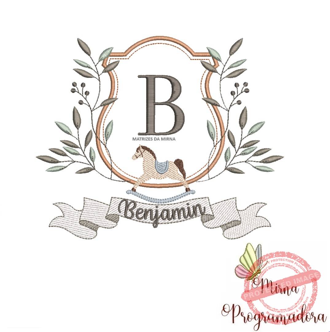 moldura cavalinho-nome benjamin 21 Matriz de Bordado moldura cavalinho-nome benjamin 21 - Imagem 1