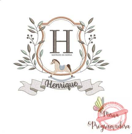 Matriz de Bordado moldura cavalinho-nome henrique 60