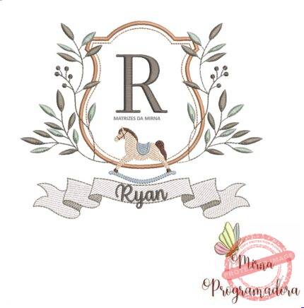 Matriz de Bordado moldura cavalinho-nome ryan 128