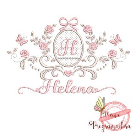 matriz de bordado moldura arabesco nome helena