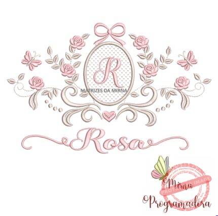 matriz de bordado moldura arabesco rosa 24