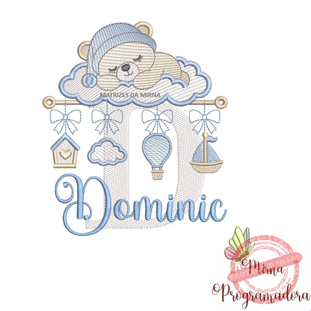 matriz de bordado bebe dormindo nome dominic 45 matriz de bordado bebe dormindo nome dominic 45. - Imagem 1